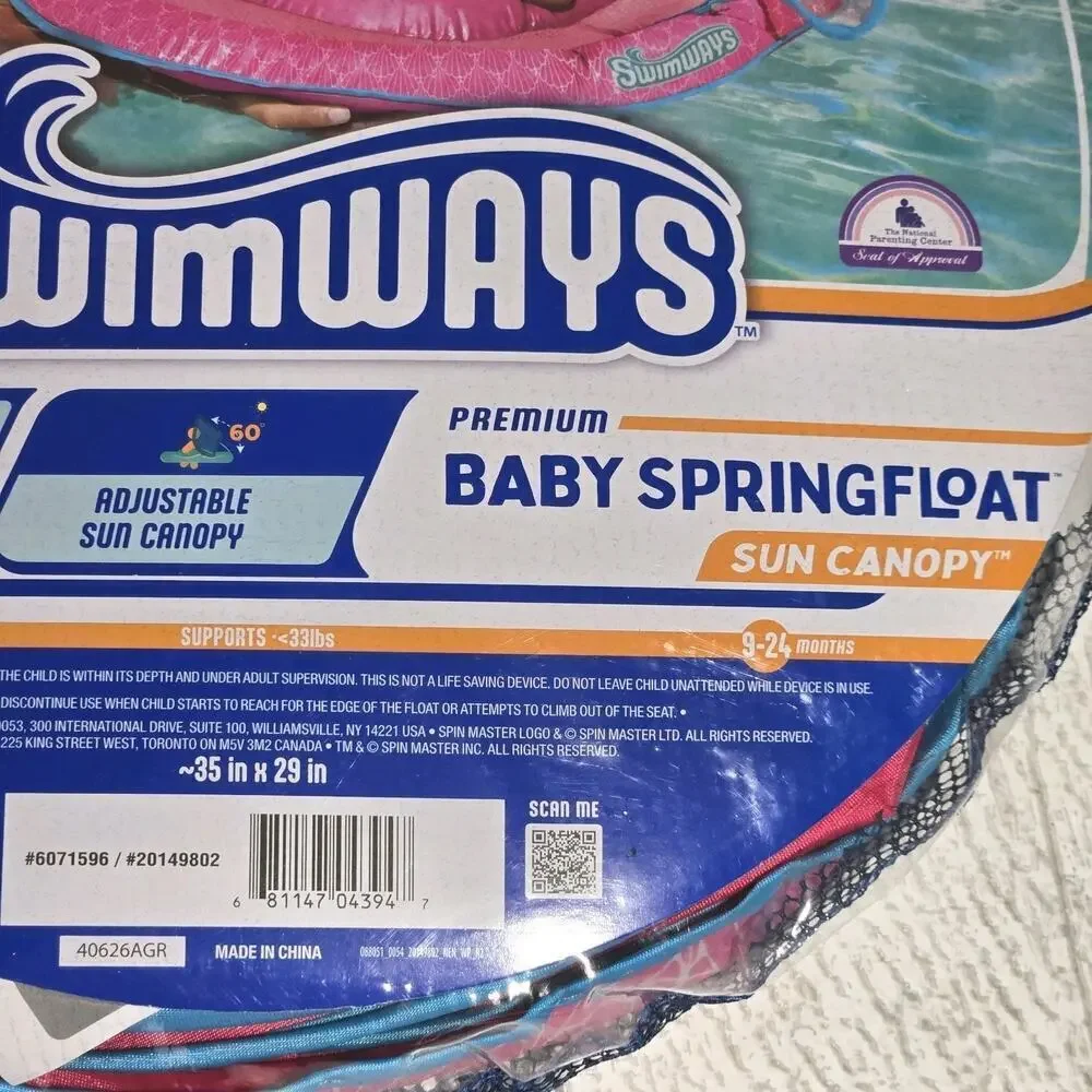 Swimways Premium Baby Springfloat W Sun Canopy 9-24 months Pack & Go Unopened NW